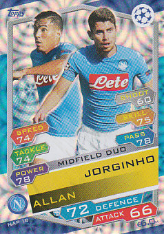 Allan / Jorginho SSC Napoli 2016/17 Topps Match Attax CL Midfield Duo #NAP18